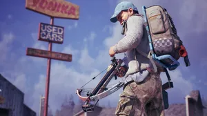 A State of Decay 3 character notches a crossbow. A State of Decay 3 character notches a crossbow.
