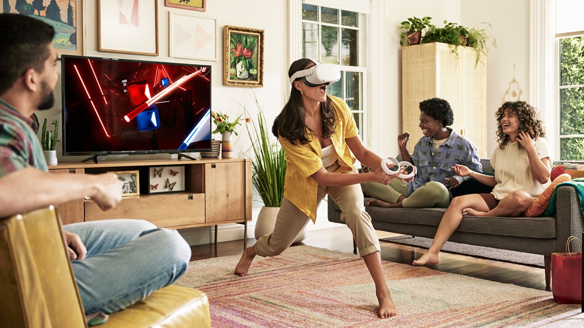 A group of people playing Beat Saber on Meta Quest A group of people playing Beat Saber on Meta Quest