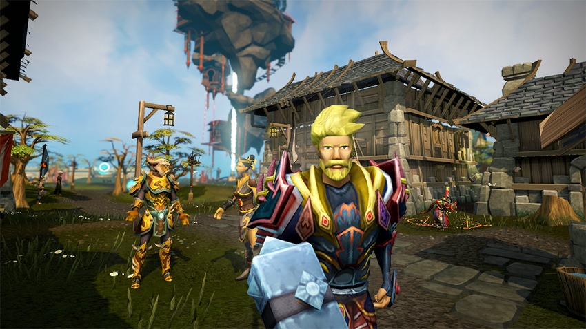 Screenshot of a player in Jagex's Runescape, walking through town.