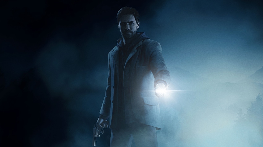 Alan Wake shining a torch into the darkness