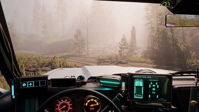 A screenshot from Pacific Drive showing off the car's sci-fi dashboard. A screenshot from Pacific Drive showing off the car's sci-fi dashboard.