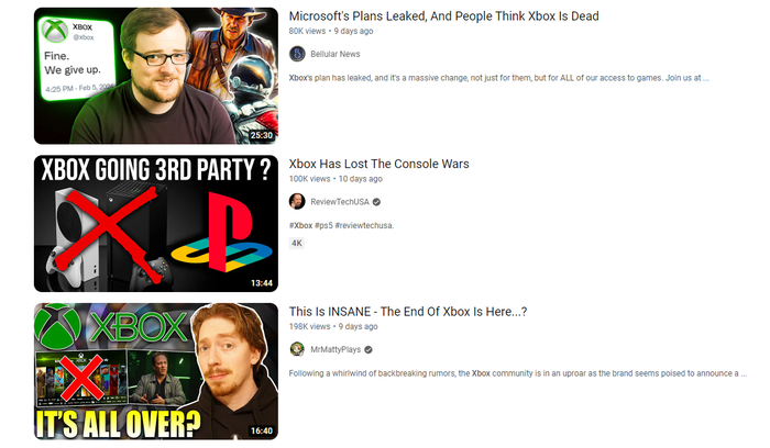 Multiple youtubers declaring Xbox to be 