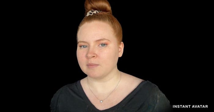 A facial recreation of a red-haired Meta employee.