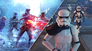 Key artwork for the Battlefield franchise and a screenshot of a Stormtrooper from Star Wars Jedi: Survivor