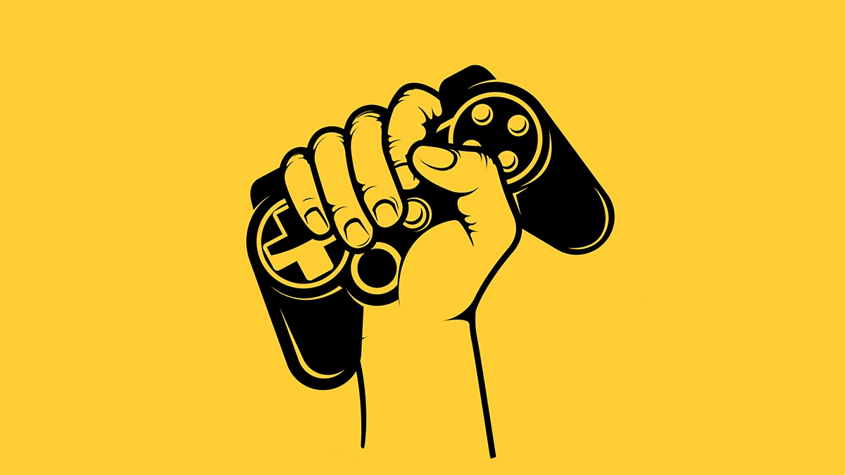 Graphic for SAG-AFTRA showing a hand holding a video game controller. Graphic for SAG-AFTRA showing a hand holding a video game controller.