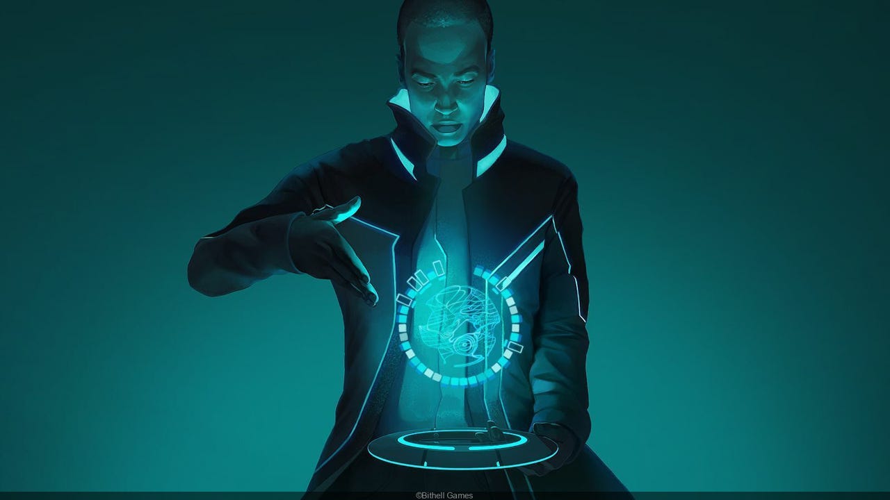 《Tron: Identity》游戏截图,展示未来感十足的虚拟界面