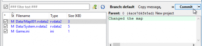 Screenshot: Second commit to Mercurial