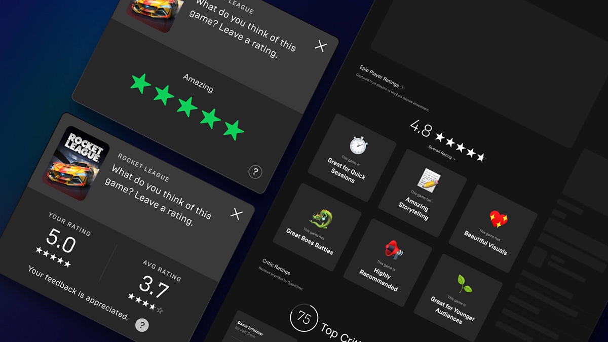A screenshot showing how ratings will look on the Epic Games Store A screenshot showing how ratings will look on the Epic Games Store