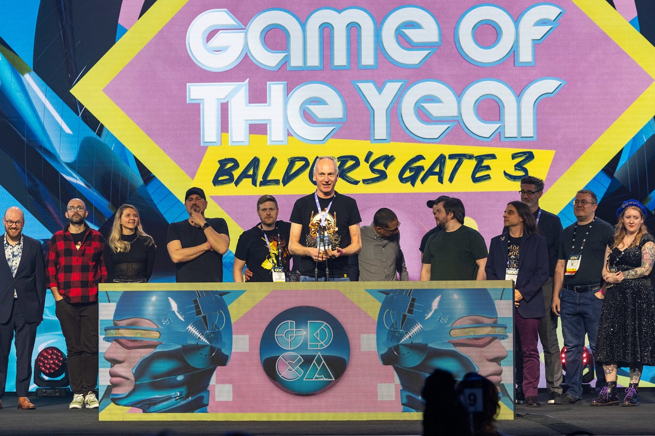 Baldur's Gate 3 team accepting the game of the year award at the Game Developers Choice Awards. Baldur's Gate 3 team accepting the game of the year award at the Game Developers Choice Awards.
