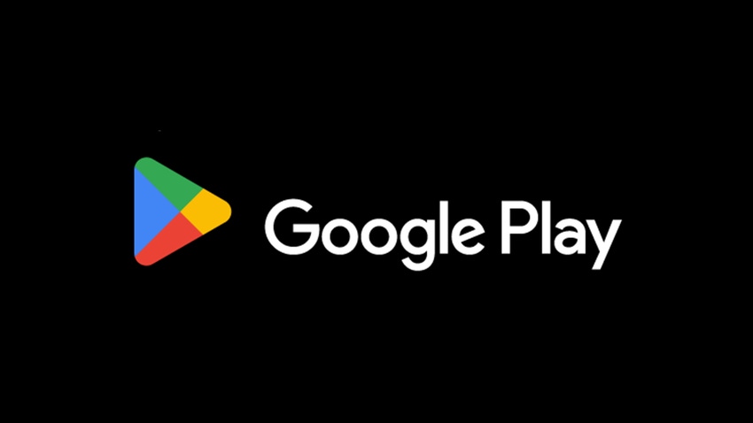 The Google Play logo on a black background