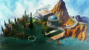 An topdown view of the Myst island An topdown view of the Myst island