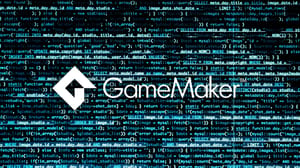 The logo for GameMaker in front of lines of code. The logo for GameMaker in front of lines of code.