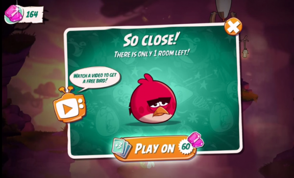 Example of incentivised ads in Angry Birds 2