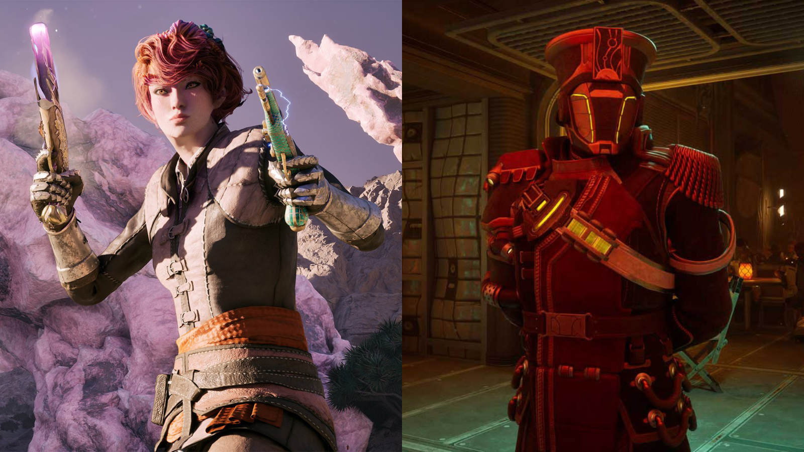 A player character from Avowed and Tristain from The Outer Worlds 2