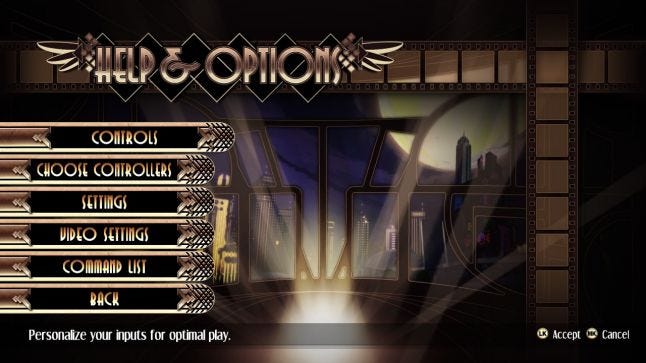 Skullgirls options screen, with controls menu item highlighted