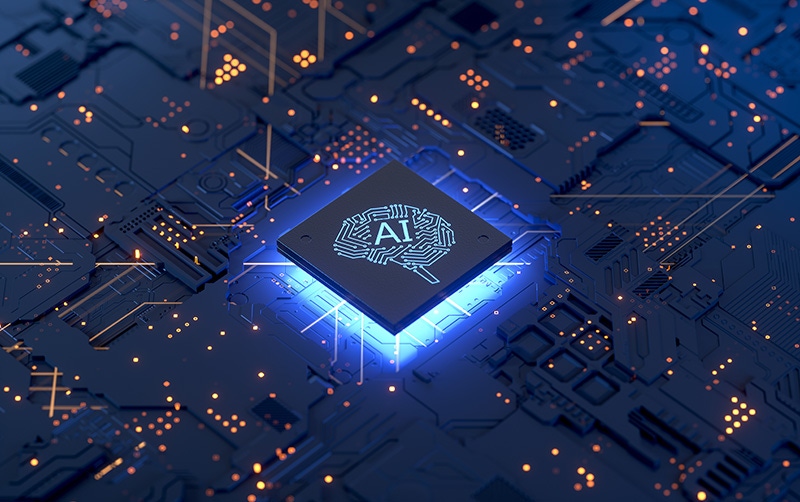 A stock 3D image render of a microchip with the words "AI" on it. A stock 3D image render of a microchip with the words "AI" on it.