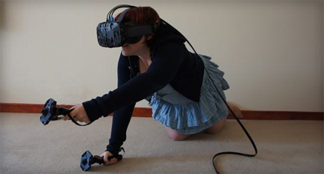 A player being required to crawl in VR