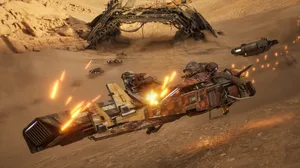 Two racers crash together on speeder bikes in Star Wars: Galactic Racer. Two racers crash together on speeder bikes in Star Wars: Galactic Racer.