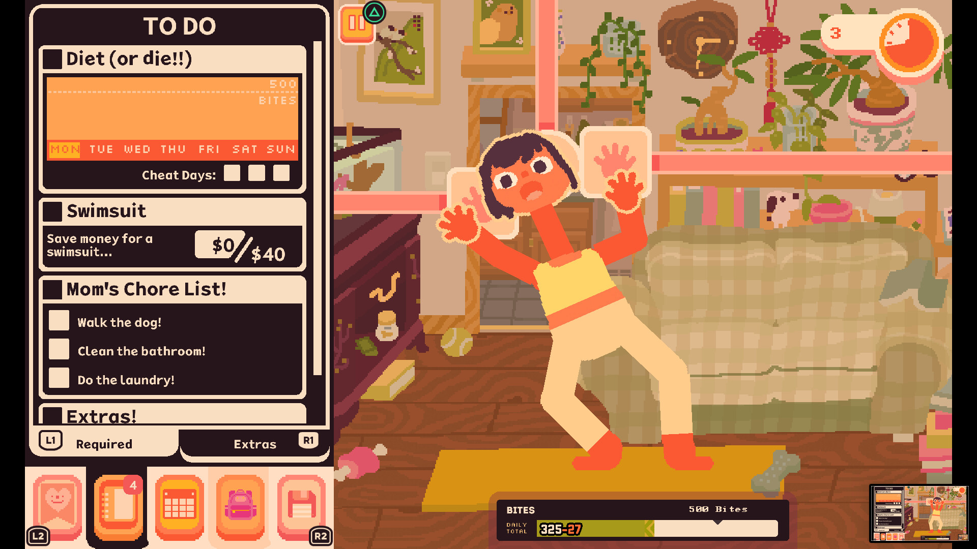 character stretches awkwardly while a to do list looms on the left.jpg