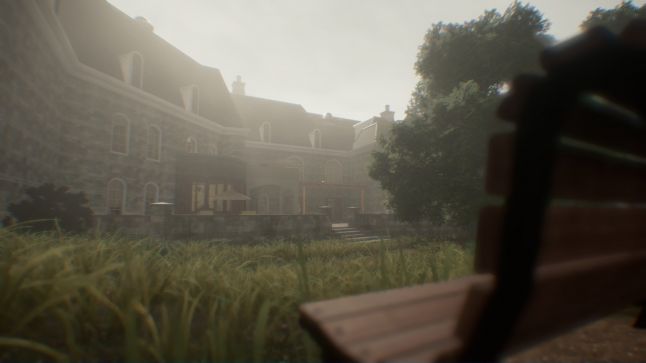 (The view from the bench behind the mansion shows how TPK tried to incorporate the bleak mysterious atmosphere even though it's in broad daylight.)
