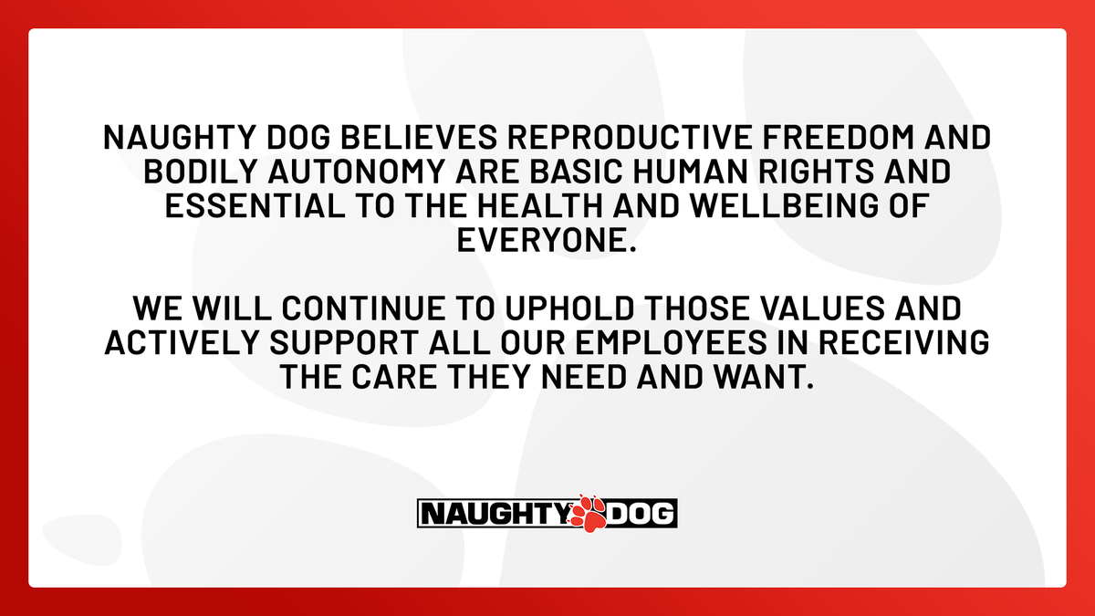 Naughty Dog's statement supporting reproductive rights.