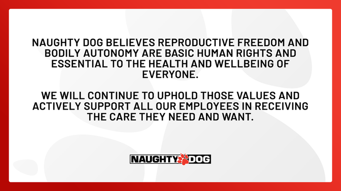 Naughty Dog's statement supporting reproductive rights.