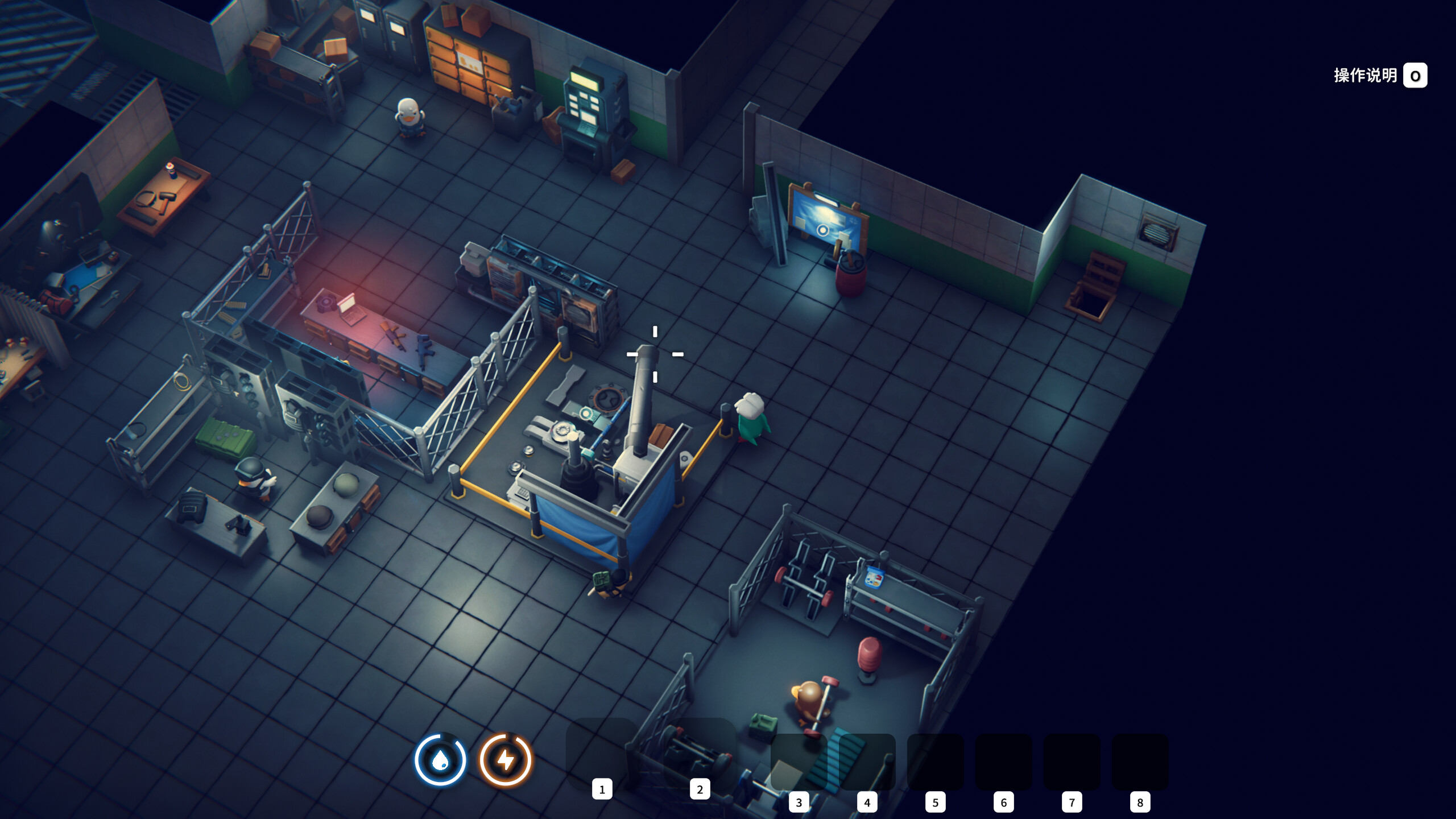 A screenshot from Escape from Duckov. Several Duck characters populate a post-apocalyptic base.