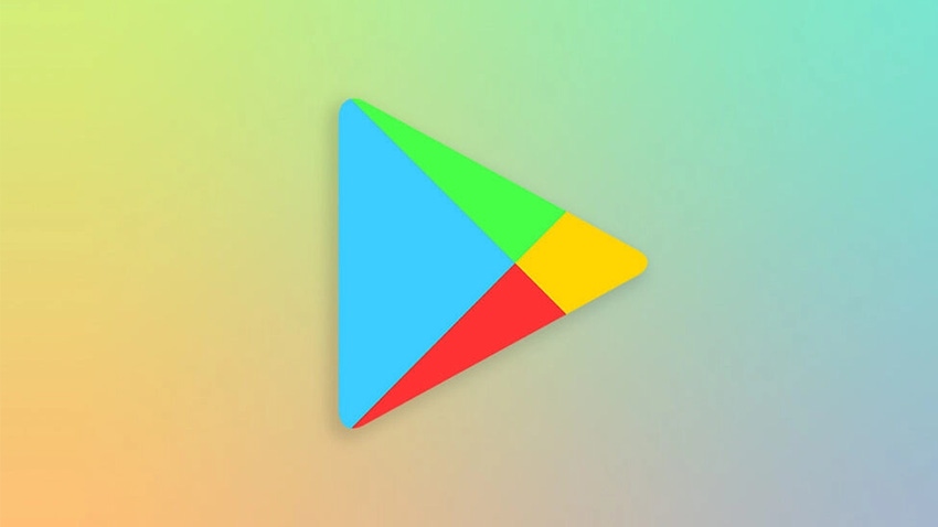 The Google Play logo on a neon background