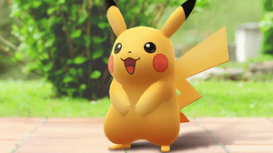 Pikachu poses in front of a garden Pikachu poses in front of a garden