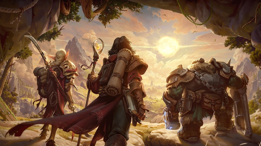 Concept art of the RPG series in development at IOI featuring three characters staring into the horizon