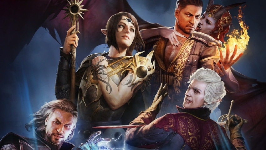 Key art of Larian's Baldur's Gate III, featuring some of the game's companions.