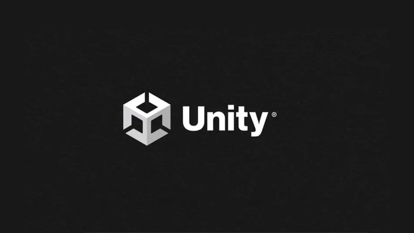 The Unity logo on a dark background