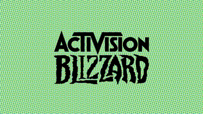 The Activision Blizzard logo on green text The Activision Blizzard logo on green text