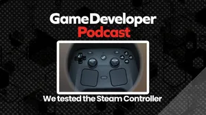 A photo of the Steam Controller by the Game Developer Podcast logo. A photo of the Steam Controller by the Game Developer Podcast logo.