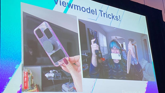 A photo of a slideshow showing a phone case with a Popsocket on it, and Hadyn Cooper holding it in their mouth.