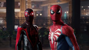 Miles Morales and Peter Parker in Marvel's Spider-Man 2.