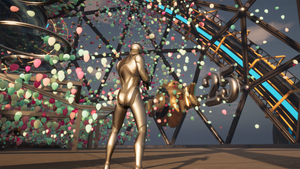 A faceless avatar looks upon hundreds of balloons, some in the shape of the Havok logo. A faceless avatar looks upon hundreds of balloons, some in the shape of the Havok logo.