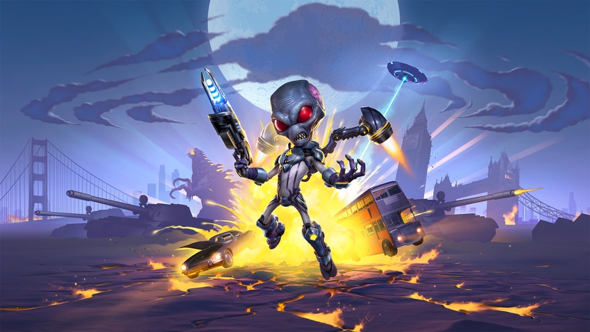 Crypto-138 in key art for Black Forest's Destroy All Humans! 2: Reprobed.