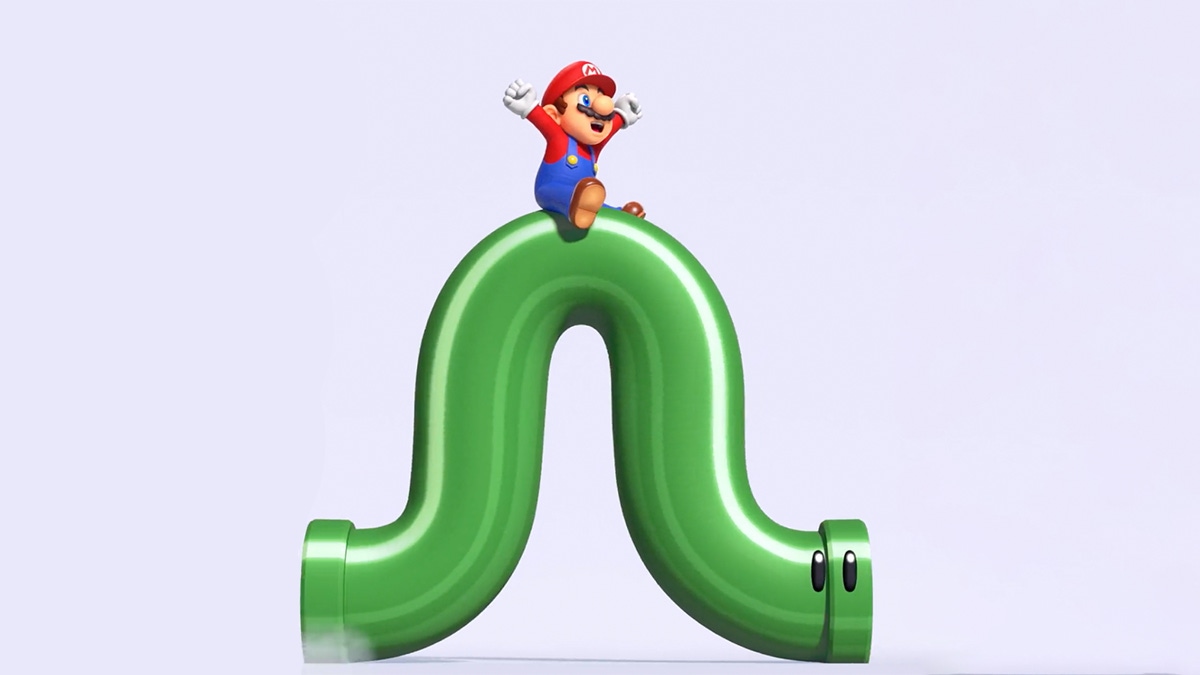 Mario rides the inchworm pipe Mario rides the inchworm pipe
