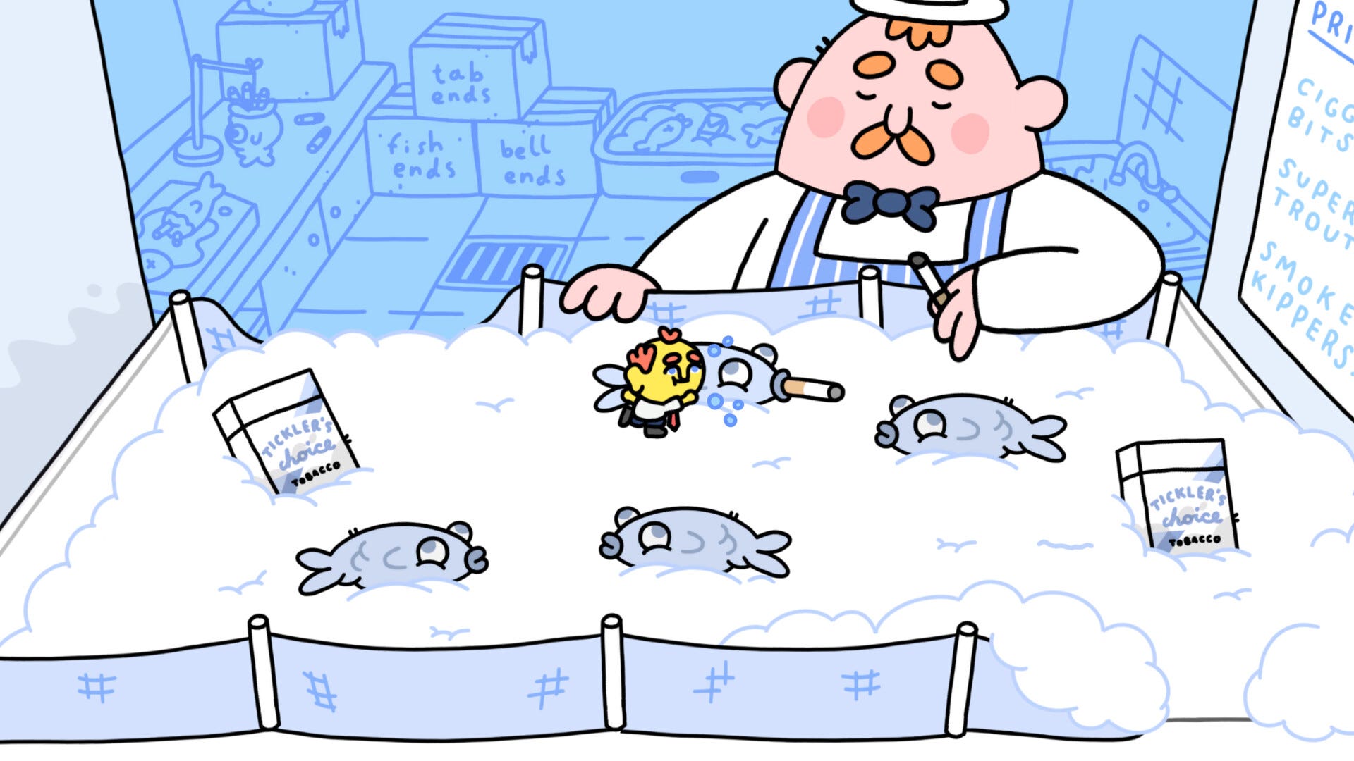 screenshot showing the player character interacting with fish in an ice chest screenshot showing the player character interacting with fish in an ice chest