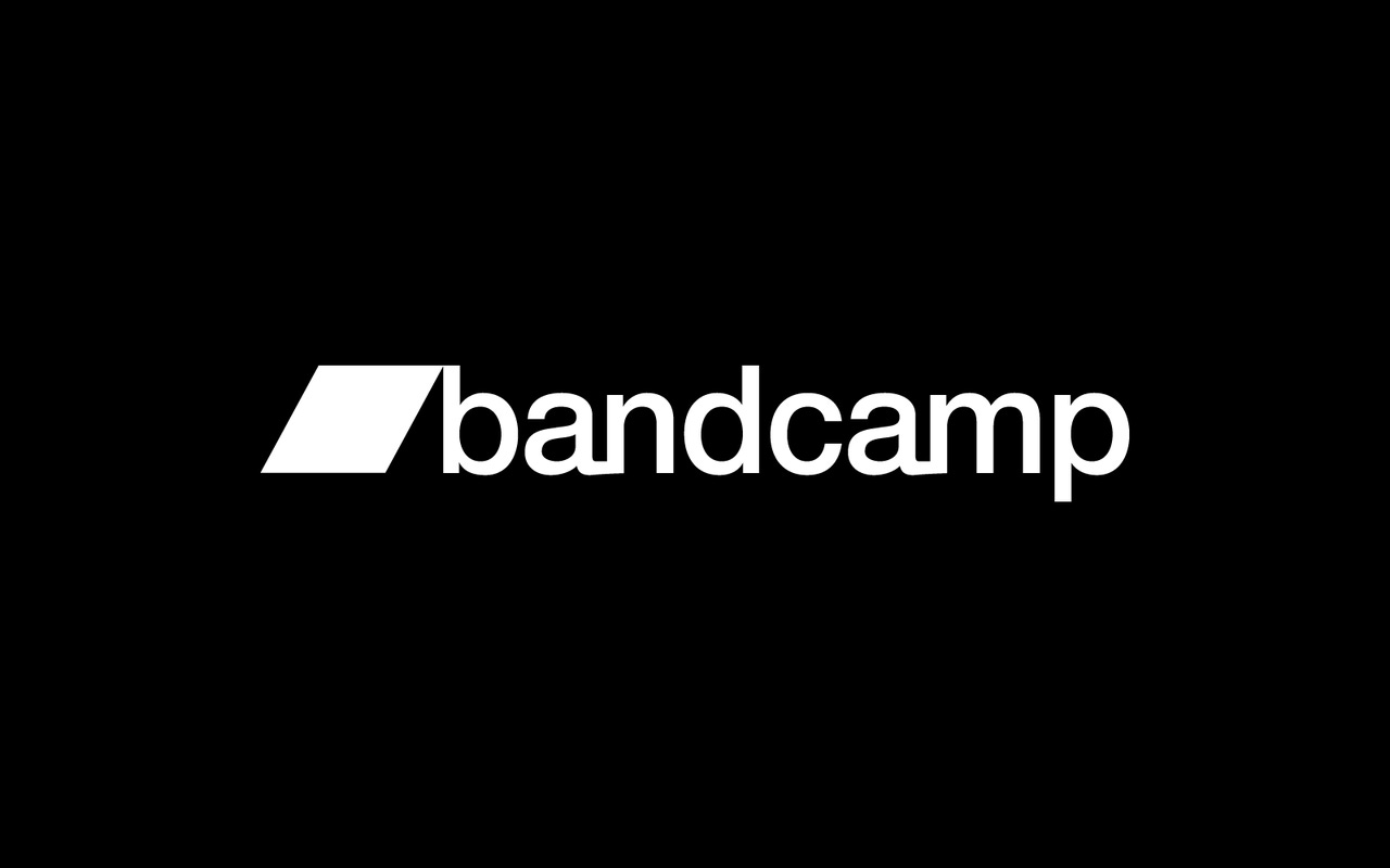 Black-and-white logo for music sharing platform Bandcamp. Black-and-white logo for music sharing platform Bandcamp.