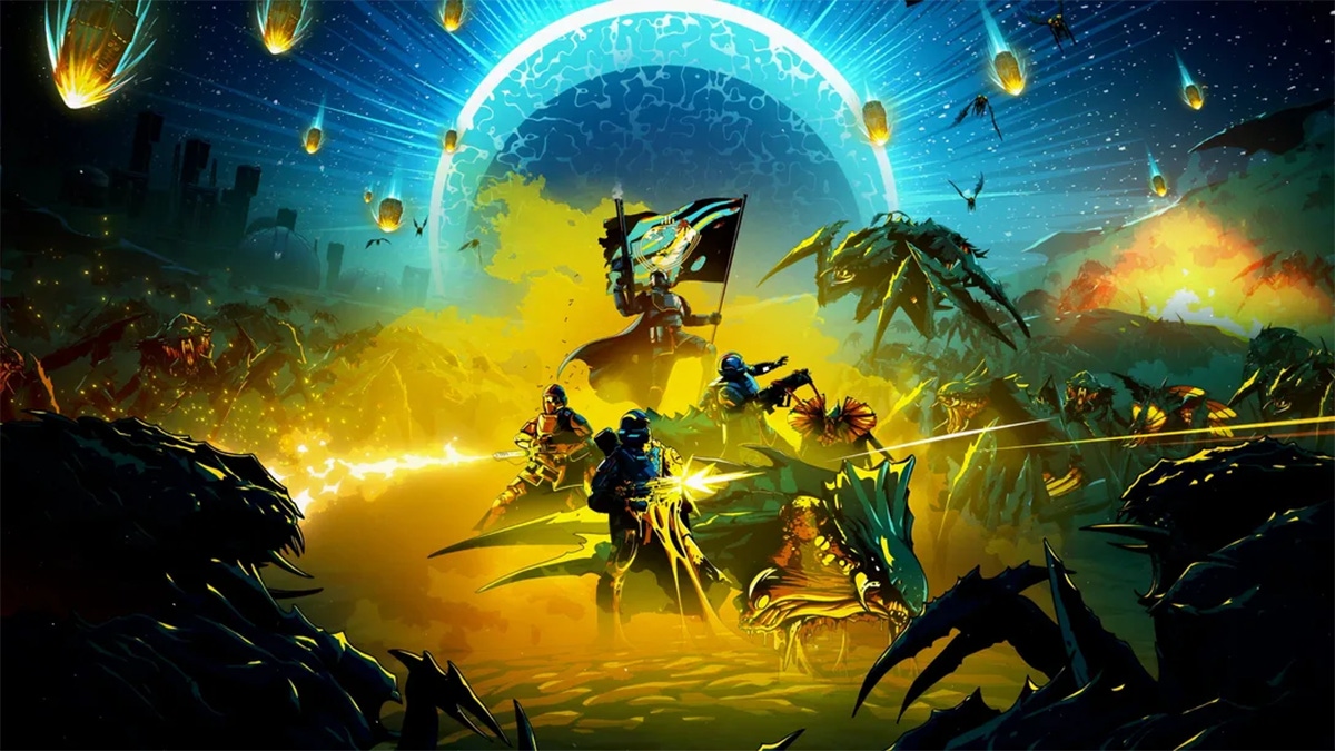 Super Marines in key art for 2024's Helldivers II. Super Marines in key art for 2024's Helldivers II.