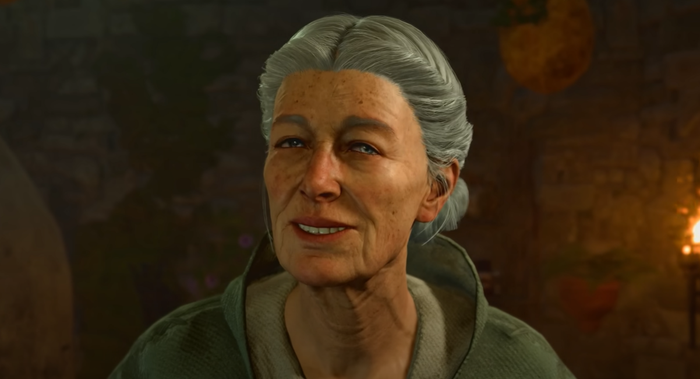 A screenshot of Auntie Ethel from Baldur's Gate 3.