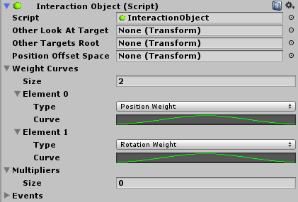 An interaction object script showing the weighting over time