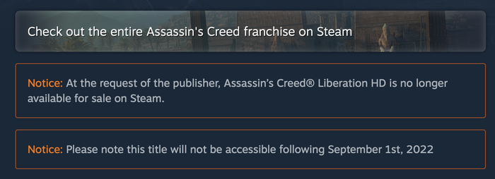 Steam平台显示游戏已被下架的截图