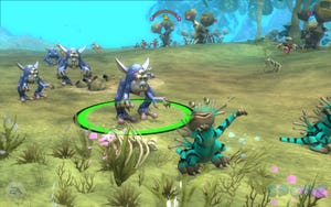  Creatures from Spore in purple and green against a grassy planet backdrop