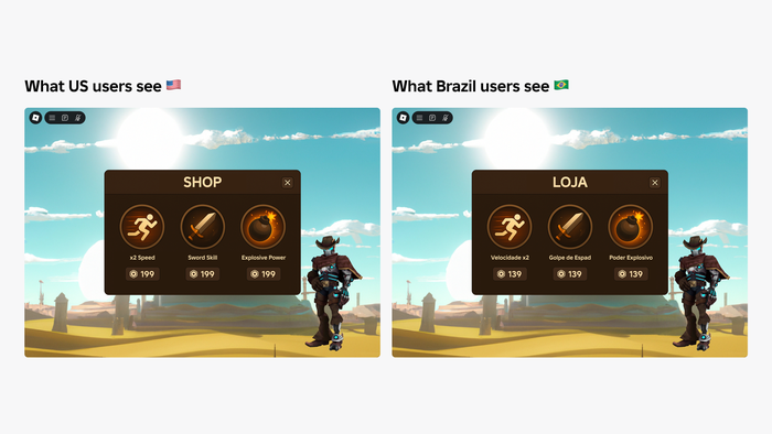A side-by-side showing difference in item pricing between the US and Brazil. A side-by-side showing difference in item pricing between the US and Brazil.