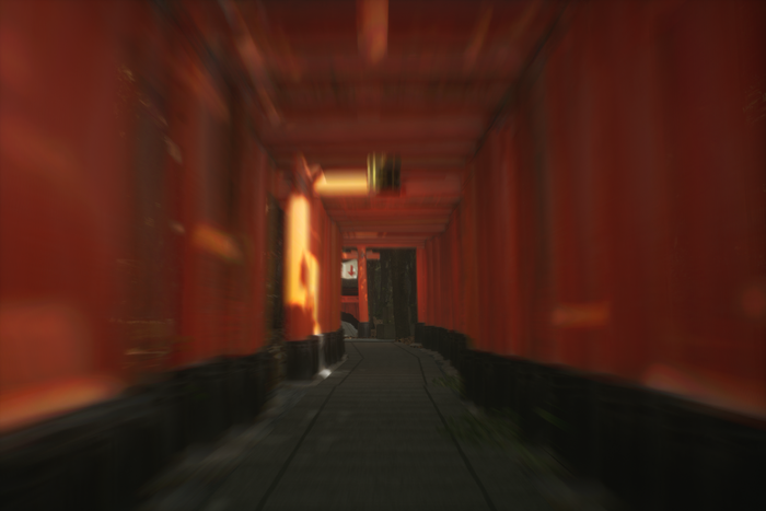 A long exposure photography shot of a Torii archway.of a Japanese  A long exposure photography shot of a Torii archway.of a Japanese