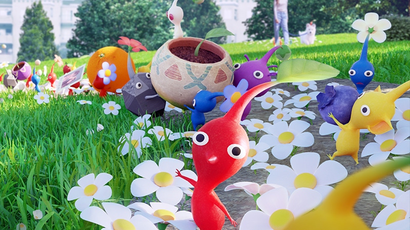 Niantic公布《益智花园(Pikmin Bloom)》的官方宣传图,展现玩家在户外探索的场景