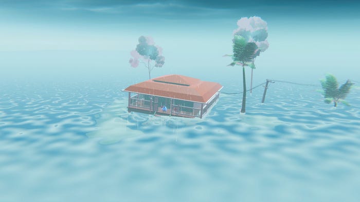 House partially submerged in an ocean
